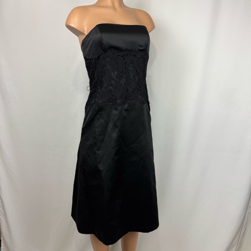 After Six Black Midi Dress Size 6 Satin Lace Strapless Whimsgoth Formal Y2K